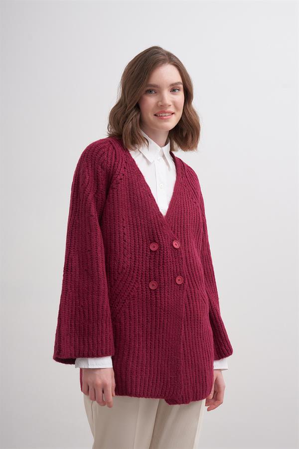 Selanik Düğmeli Hırka Br7046 Bordo