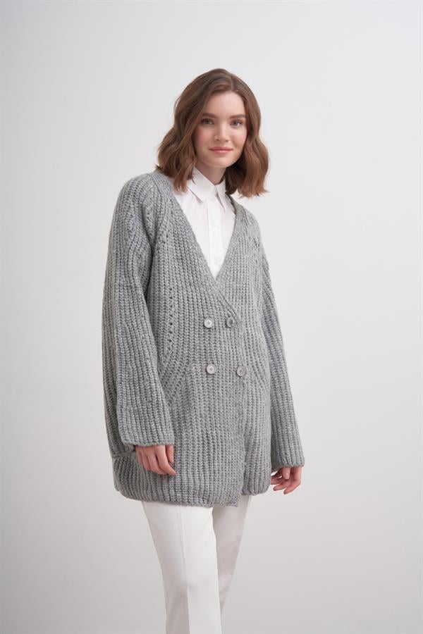 Selanik Düğmeli Hırka Br7046 Gri