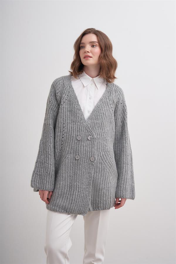 Selanik Düğmeli Hırka Br7046 Gri