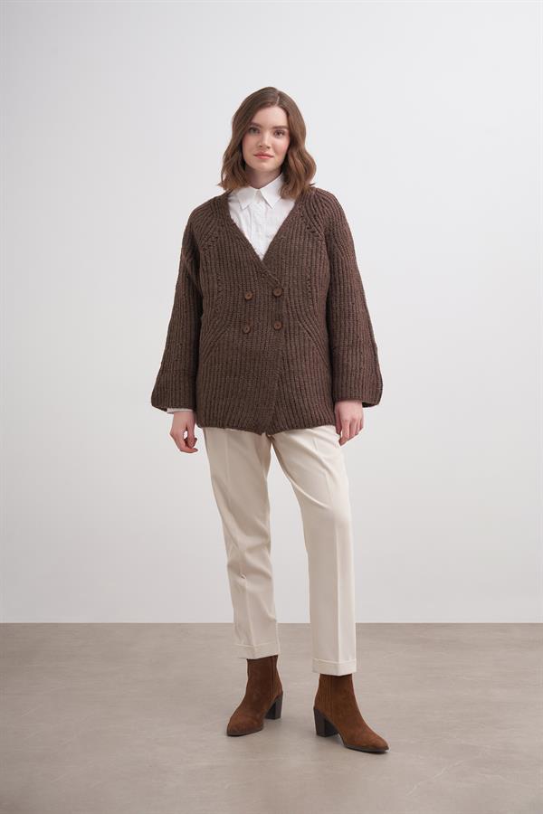 Selanik Düğmeli Hırka Br7046 Kahve