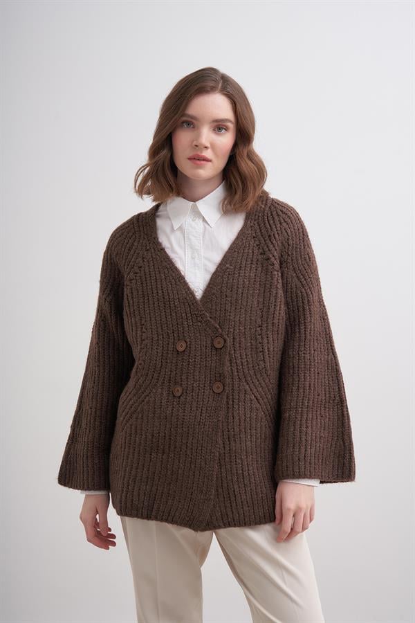 Selanik Düğmeli Hırka Br7046 Kahve