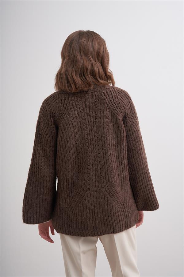 Selanik Düğmeli Hırka Br7046 Kahve