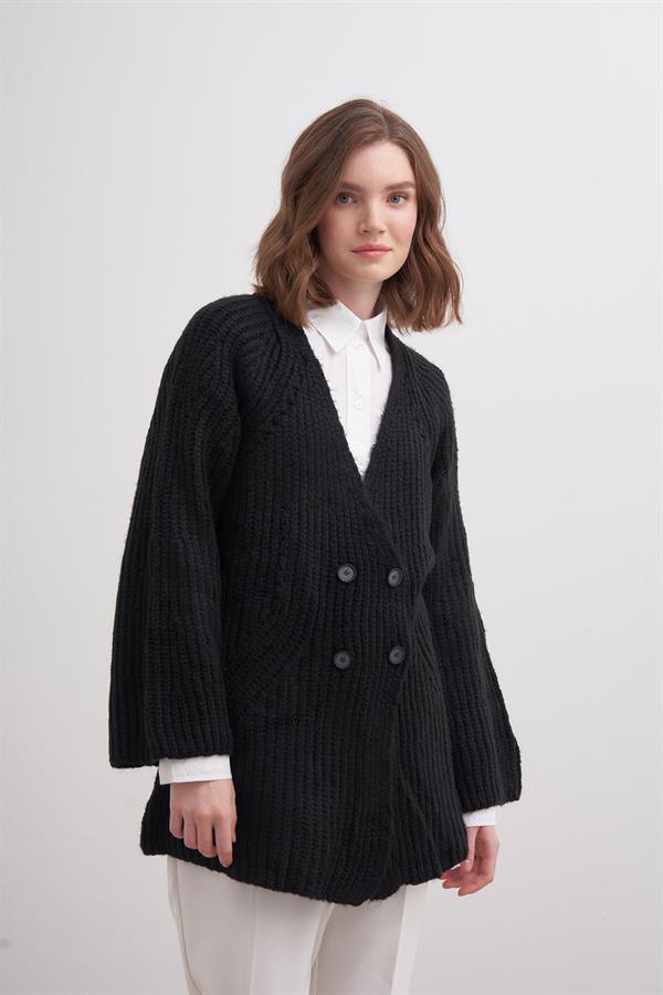 Selanik Düğmeli Hırka Br7046 Siyah