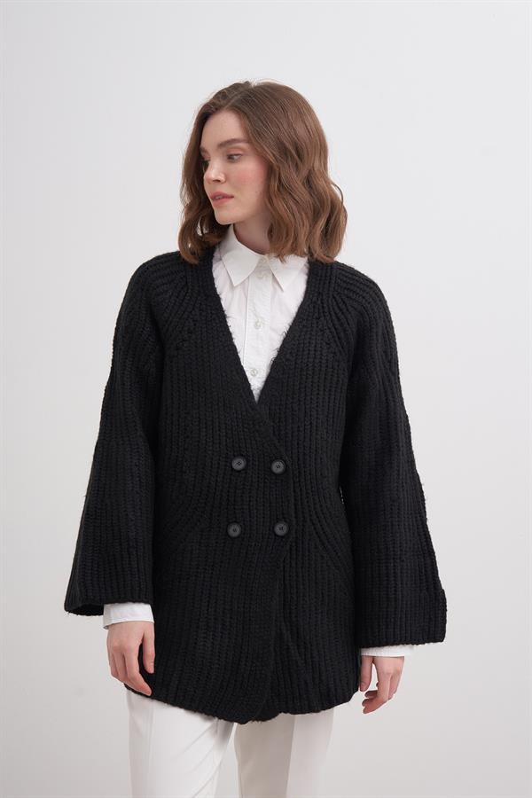 Selanik Düğmeli Hırka Br7046 Siyah