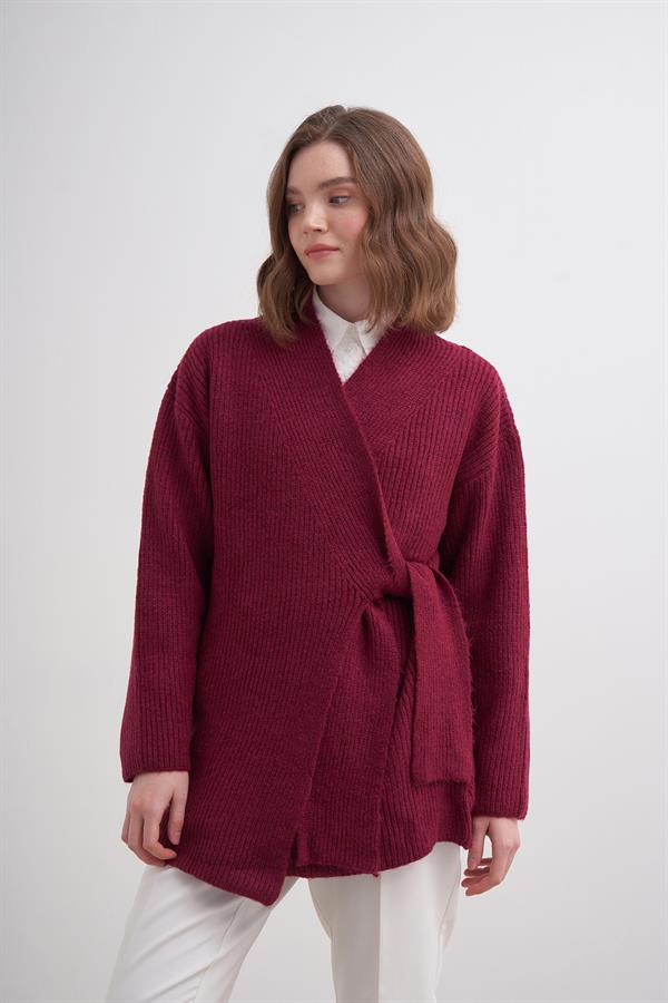 Selanik Kravaze Bağlı Hırka Bordo