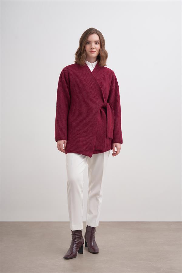 Selanik Kravaze Bağlı Hırka Bordo