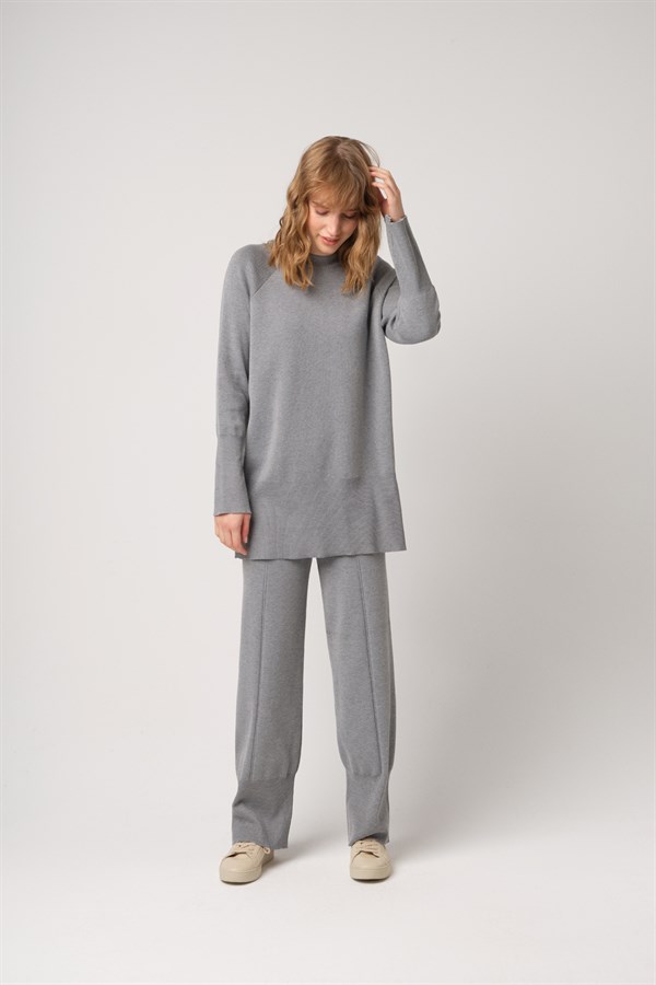 Triko Çelikli Örgü Pantolonlu Takım Gri