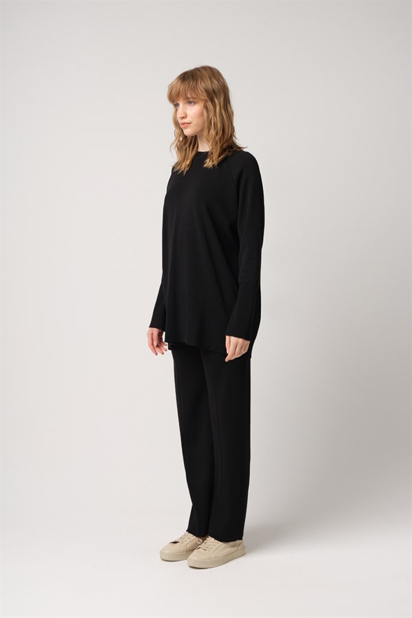 Triko Çelikli Örgü Pantolonlu Takım Siyah