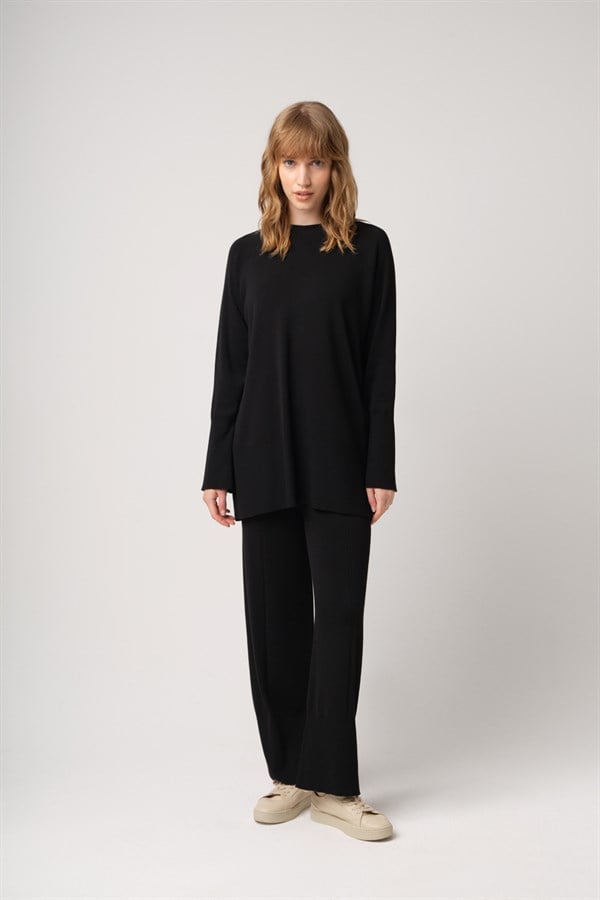 Triko Çelikli Örgü Pantolonlu Takım Siyah