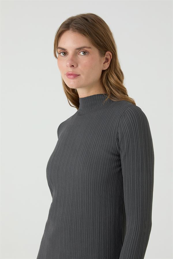 Erguvan Uzun Kollu Fitilli Triko Body Antrasit