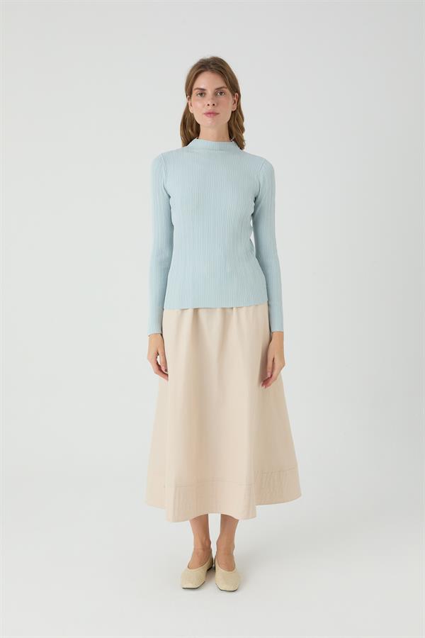 Erguvan Uzun Kollu Fitilli Triko Body Bebe Mavisi