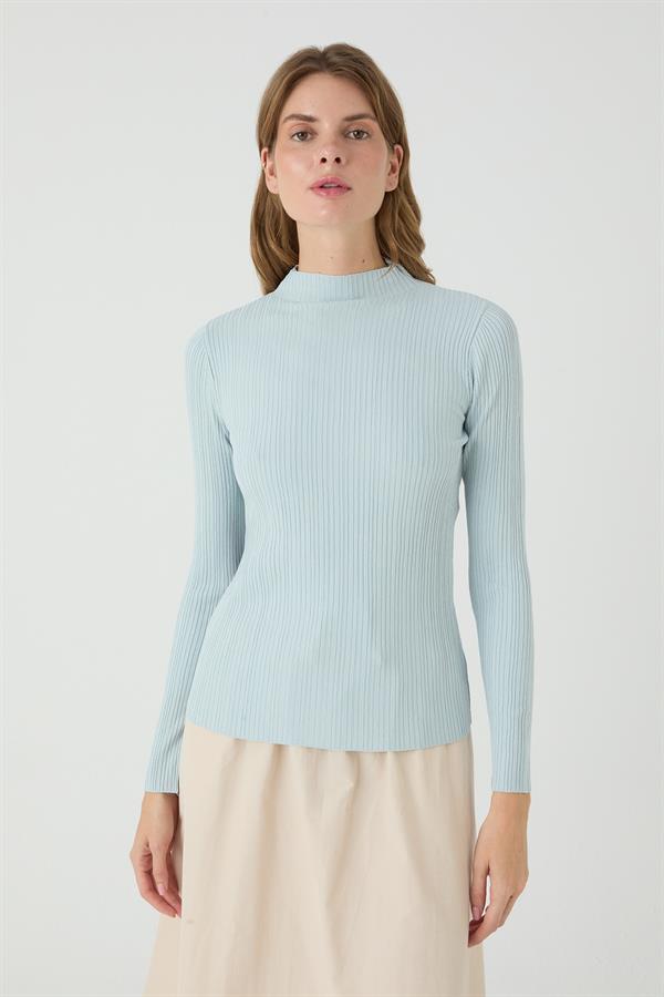 Erguvan Uzun Kollu Fitilli Triko Body Bebe Mavisi