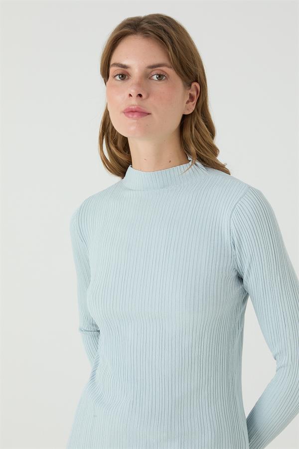 Erguvan Uzun Kollu Fitilli Triko Body Bebe Mavisi