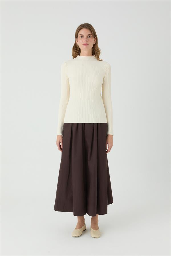 Erguvan Uzun Kollu Fitilli Triko Body Ekru