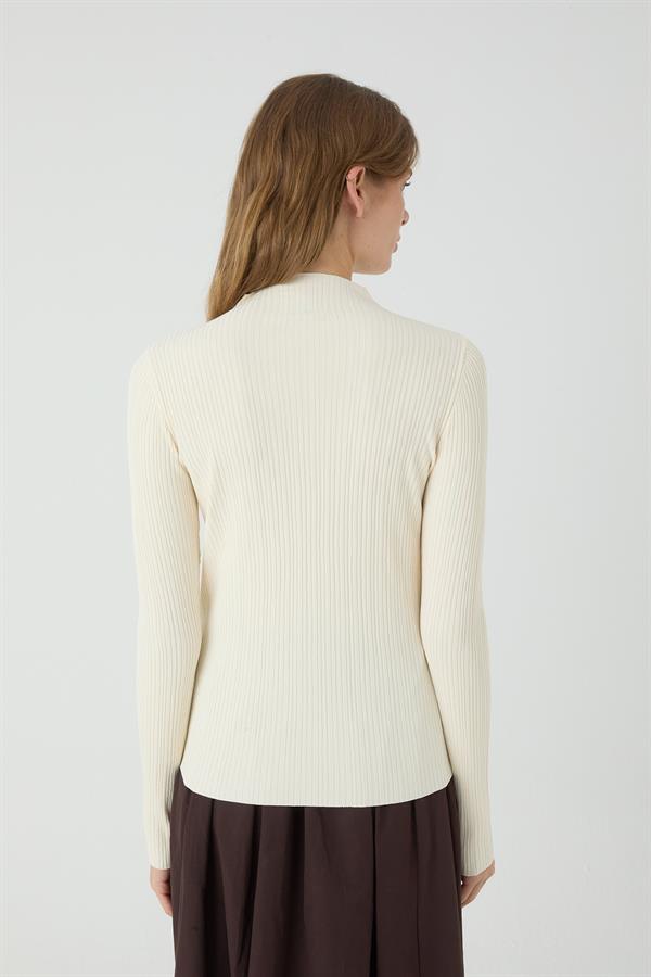 Erguvan Uzun Kollu Fitilli Triko Body Ekru