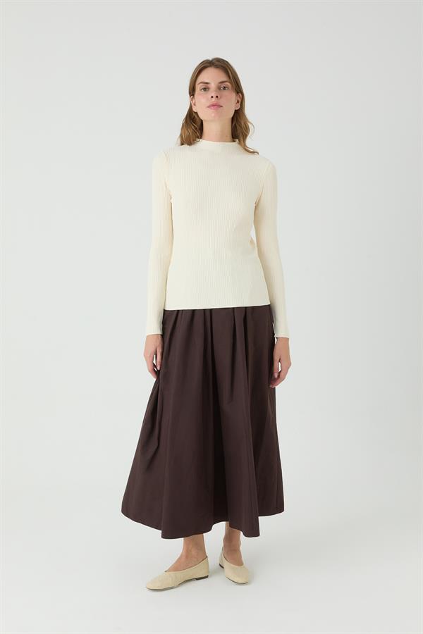 Erguvan Uzun Kollu Fitilli Triko Body Ekru