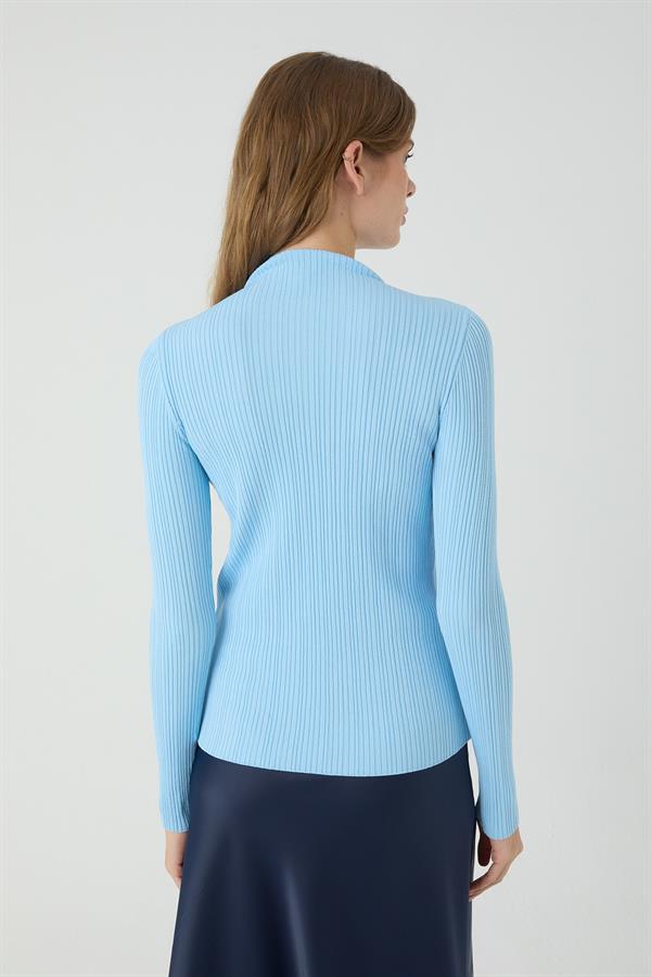 Erguvan Uzun Kollu Fitilli Triko Body Mavi