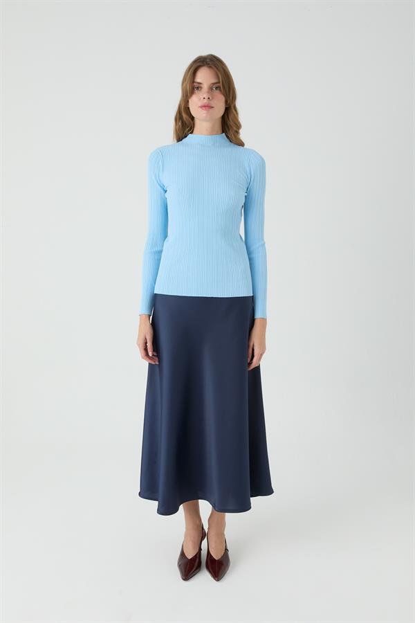 Erguvan Uzun Kollu Fitilli Triko Body Mavi