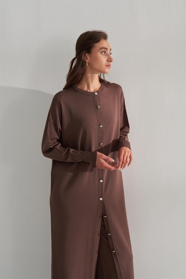 Uzun Rayon Merserize Hırka Acı Kahve