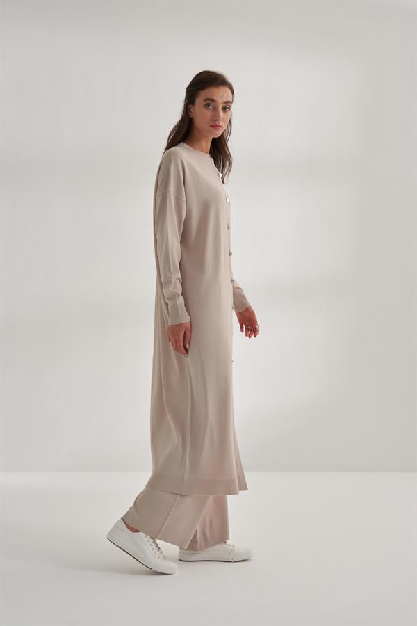 Uzun Rayon Merserize Hırka Bej