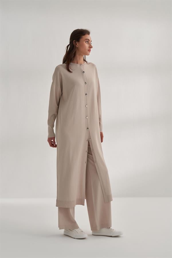 Uzun Rayon Merserize Hırka Bej