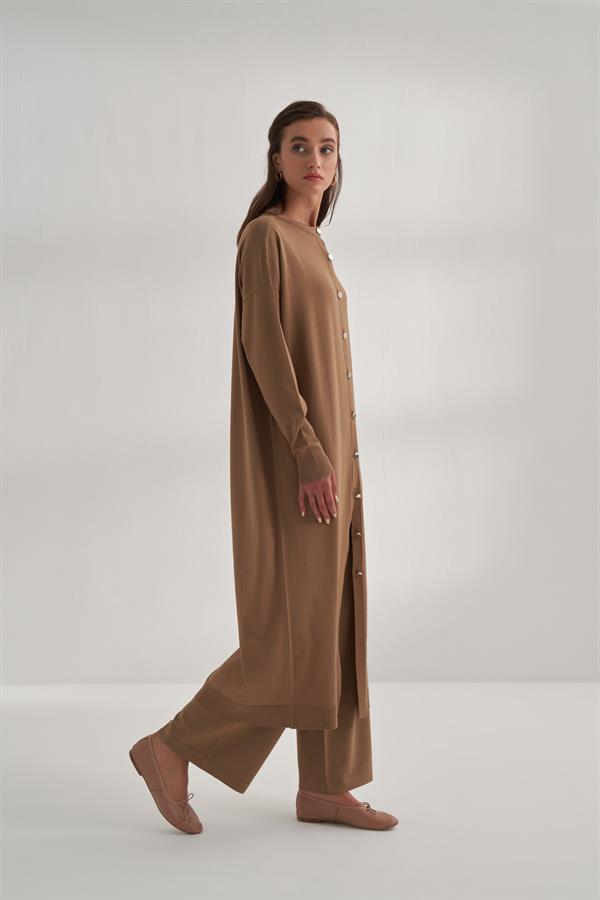 Uzun Rayon Merserize Hırka Camel