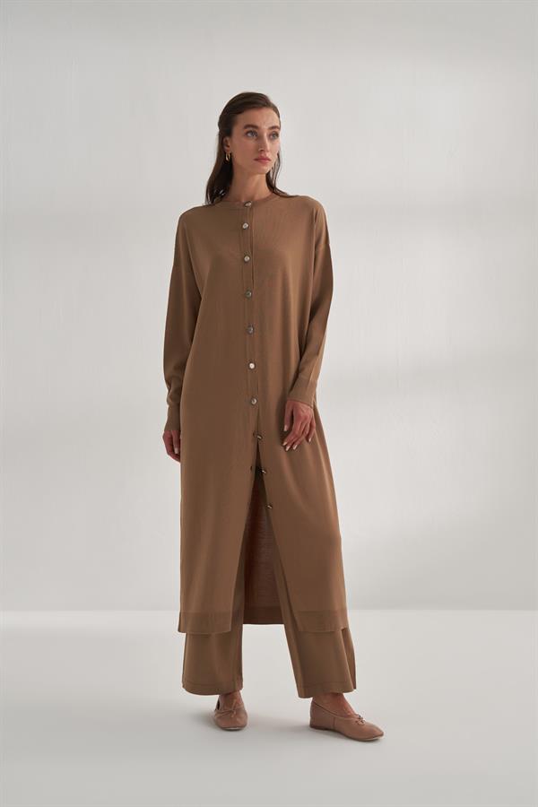 Uzun Rayon Merserize Hırka Camel