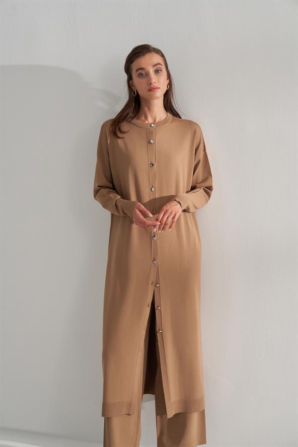 Uzun Rayon Merserize Hırka Camel