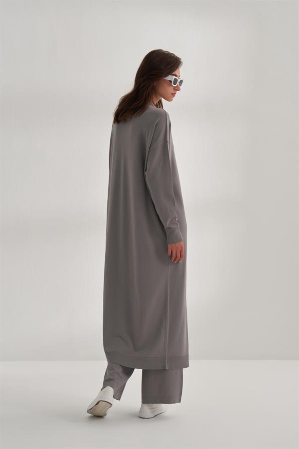 Uzun Rayon Merserize Hırka Gri