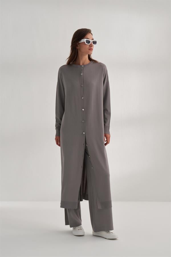 Uzun Rayon Merserize Hırka Gri
