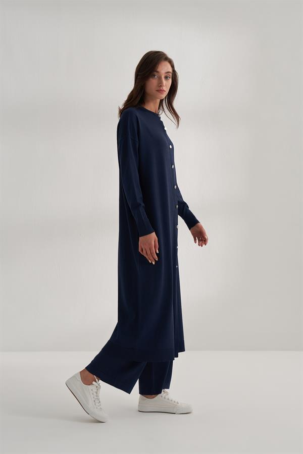 Uzun Rayon Merserize Hırka Lacivert