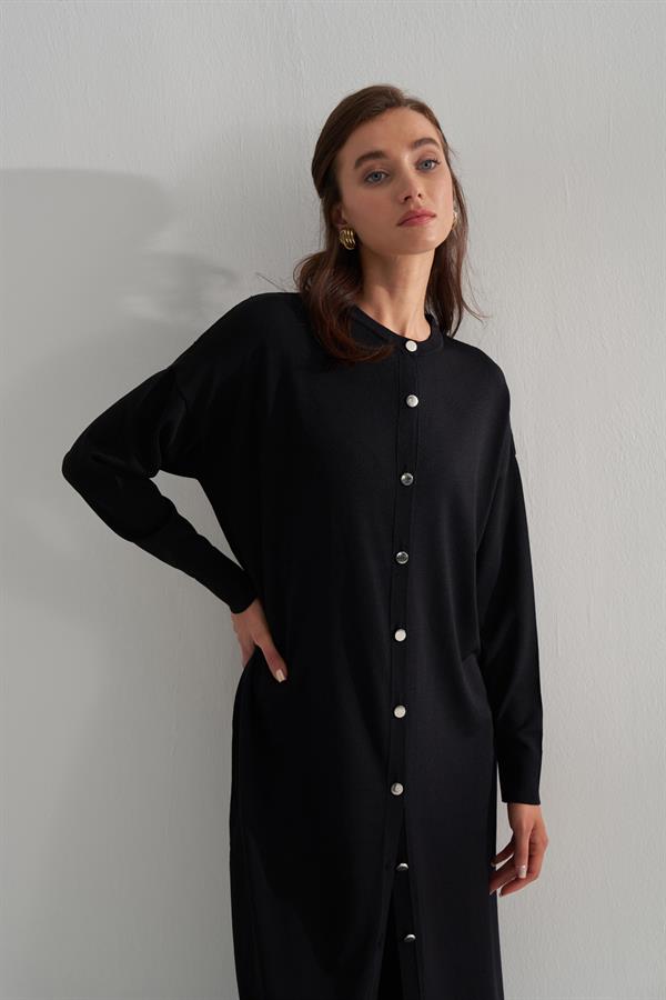 Uzun Rayon Merserize Hırka Siyah