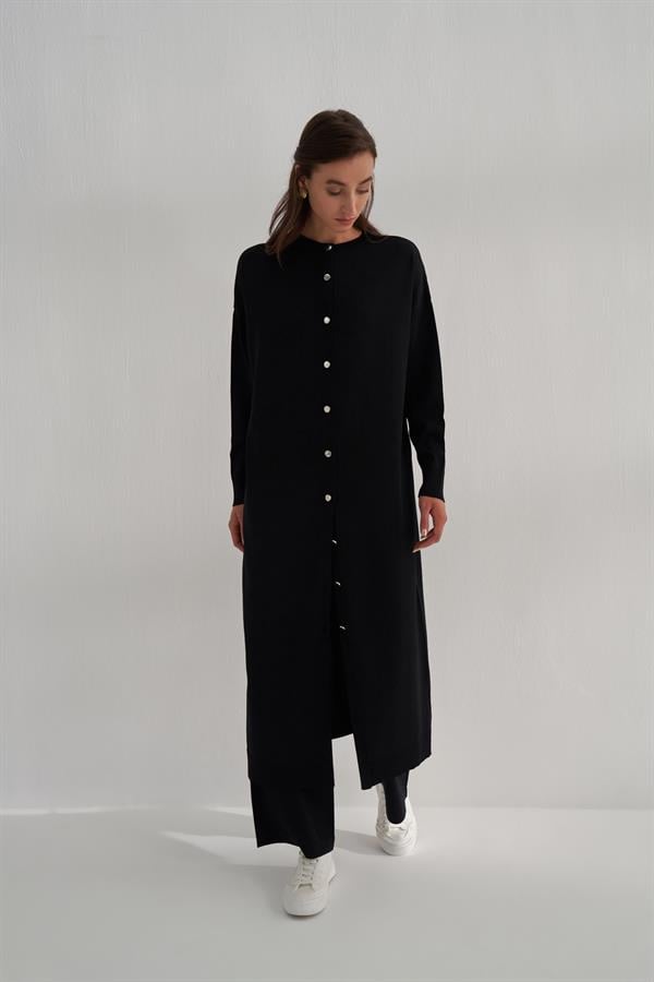Uzun Rayon Merserize Hırka Siyah
