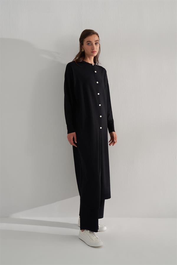 Uzun Rayon Merserize Hırka Siyah