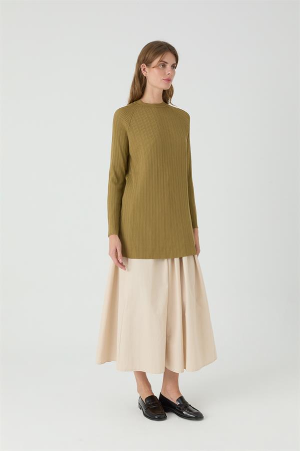 Uzun Tunik Cotonelit Yağ Yeşili