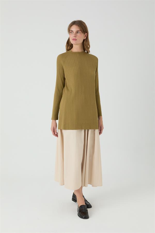 Uzun Tunik Cotonelit Yağ Yeşili