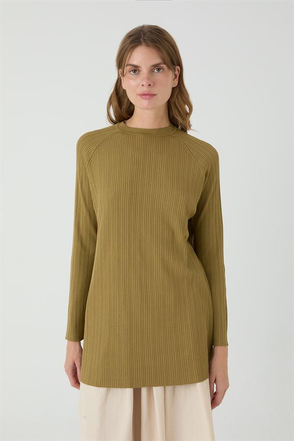 Uzun Tunik Cotonelit Yağ Yeşili