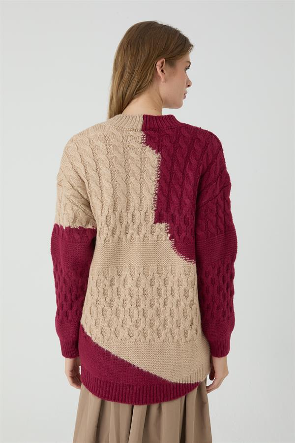 ARDIÇ V YAKA İNTERSİA BEJ/VİŞNE