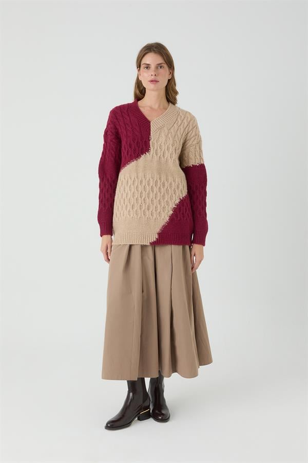 ARDIÇ V YAKA İNTERSİA BEJ/VİŞNE