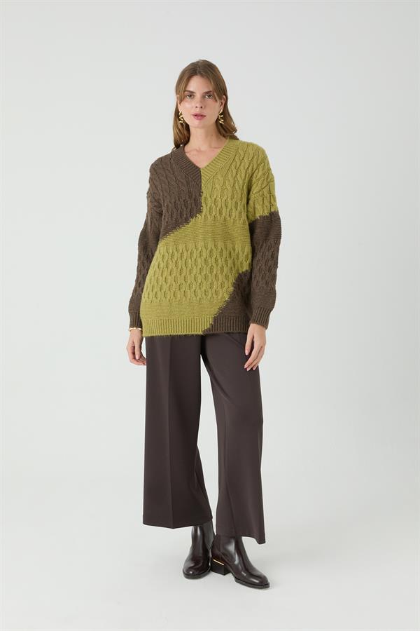 ARDIÇ V YAKA İNTERSİA YAĞ YEŞİLİ/KAHVE