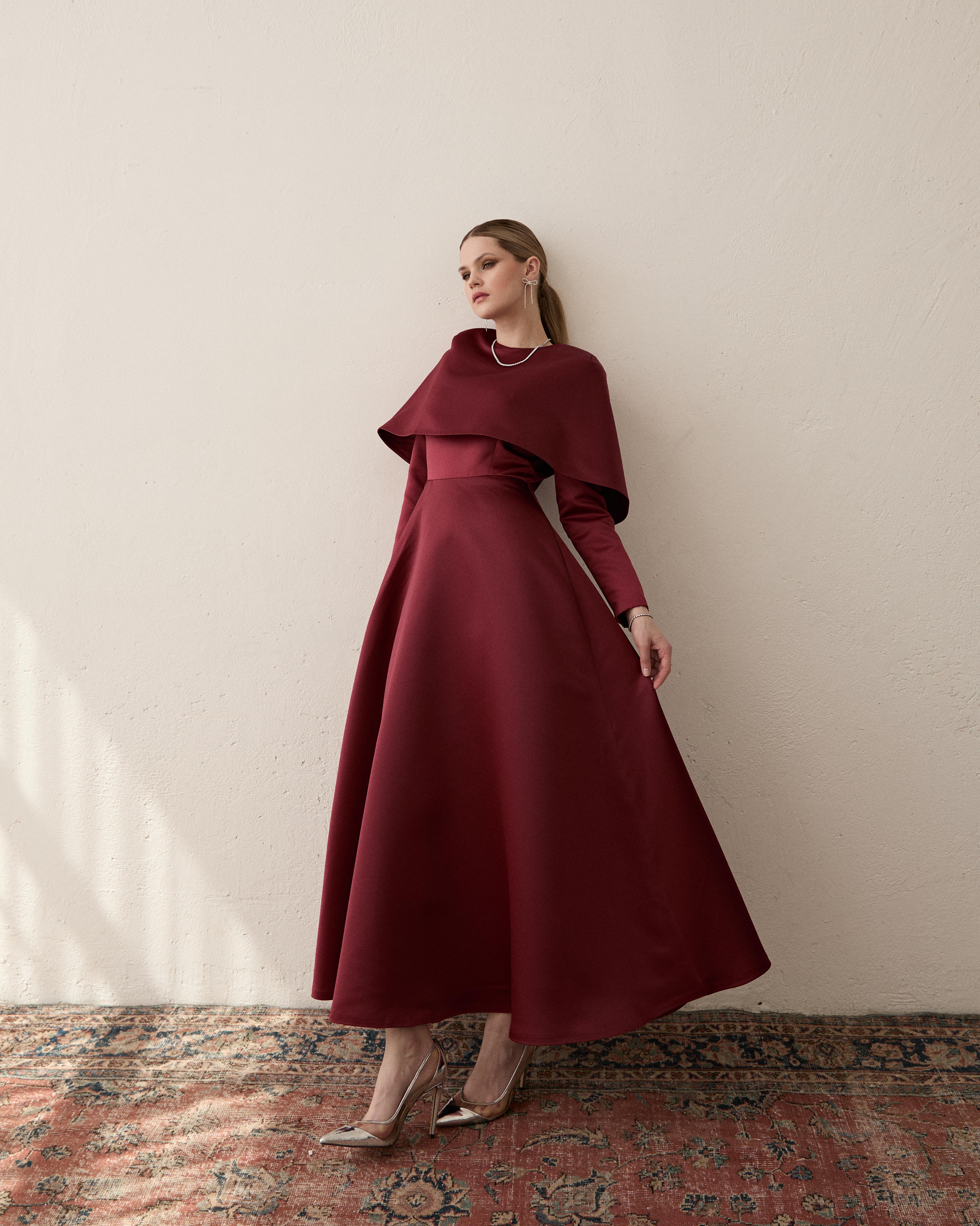 Bordo Mini Pelerin Elbise