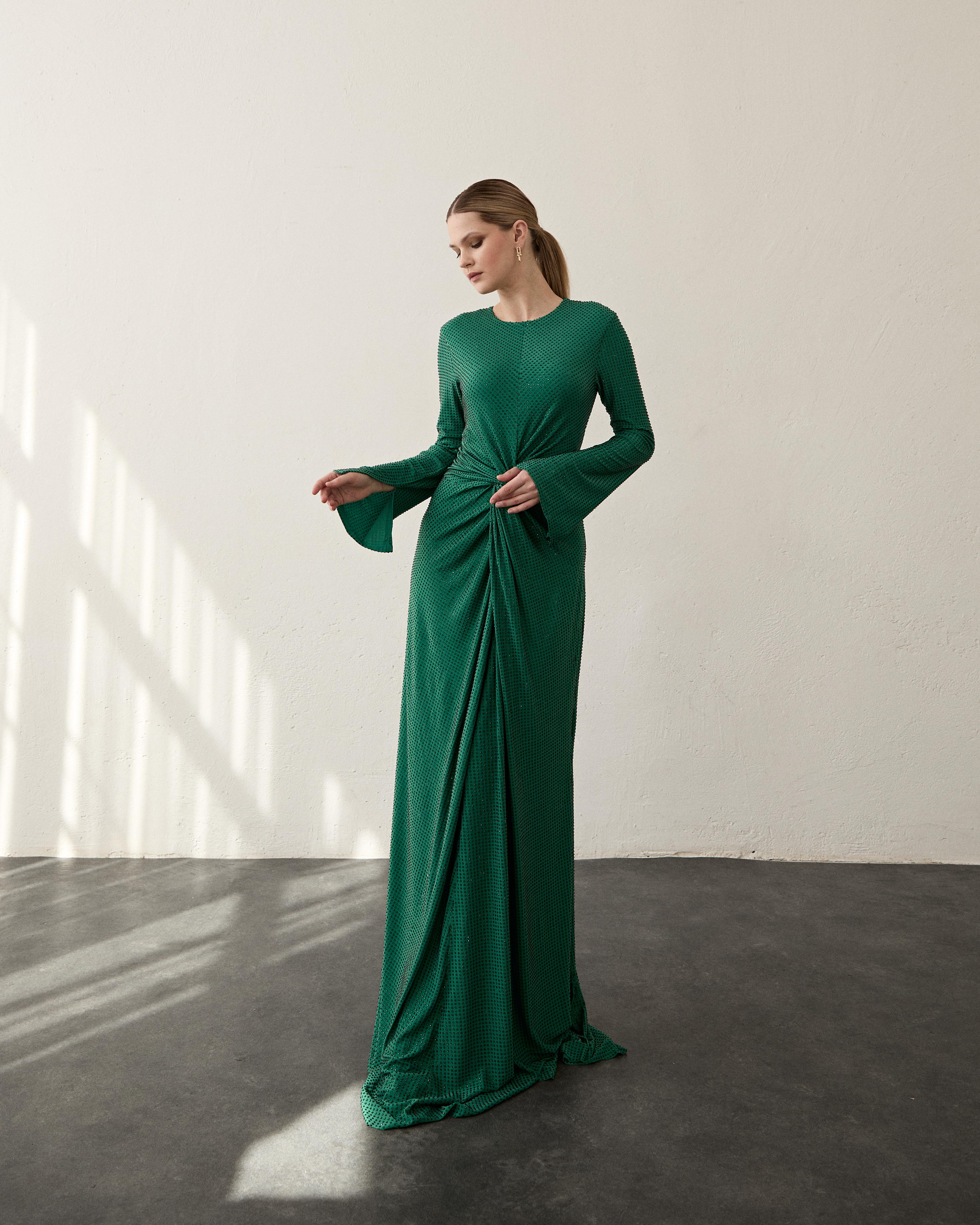 Zümrüt Taşlı Span Elbise