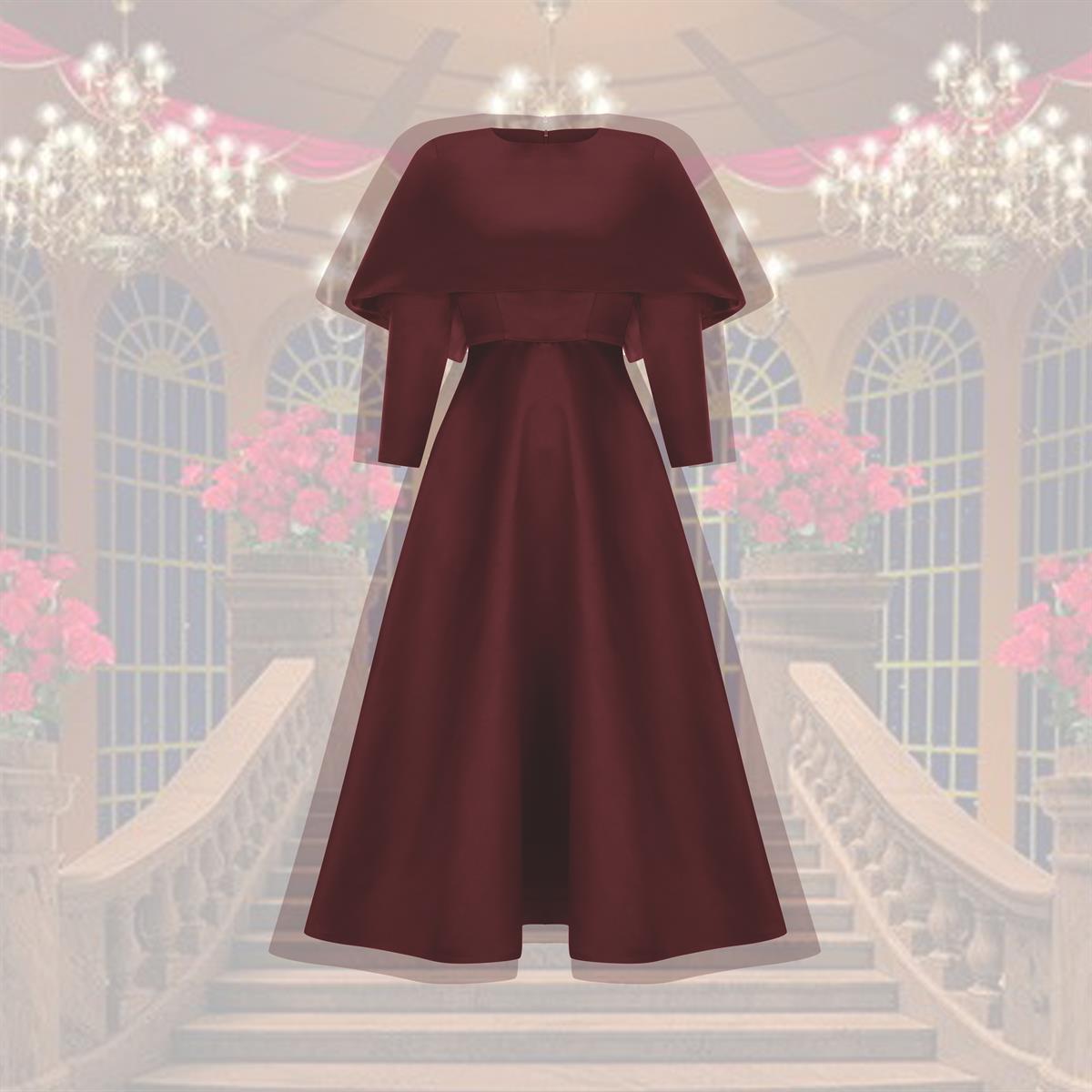 Bordo Mini Pelerin Elbise