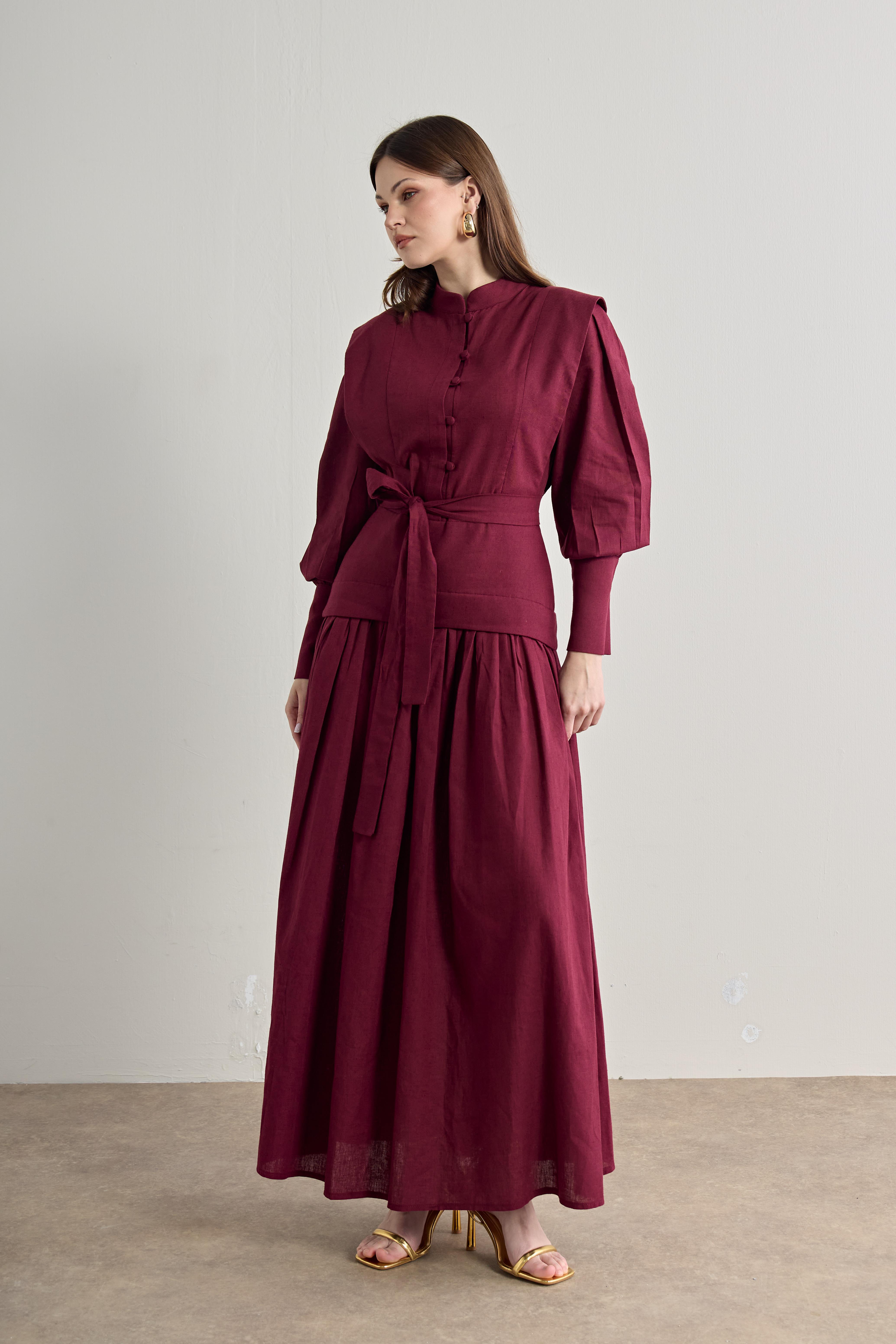 Korsajlı Keten Elbise