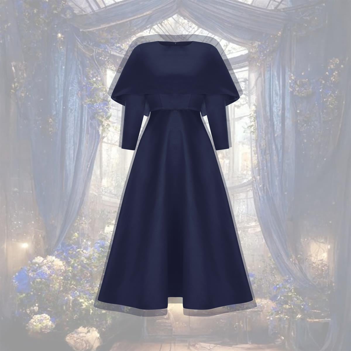 Lacivert Mini Pelerin Elbise