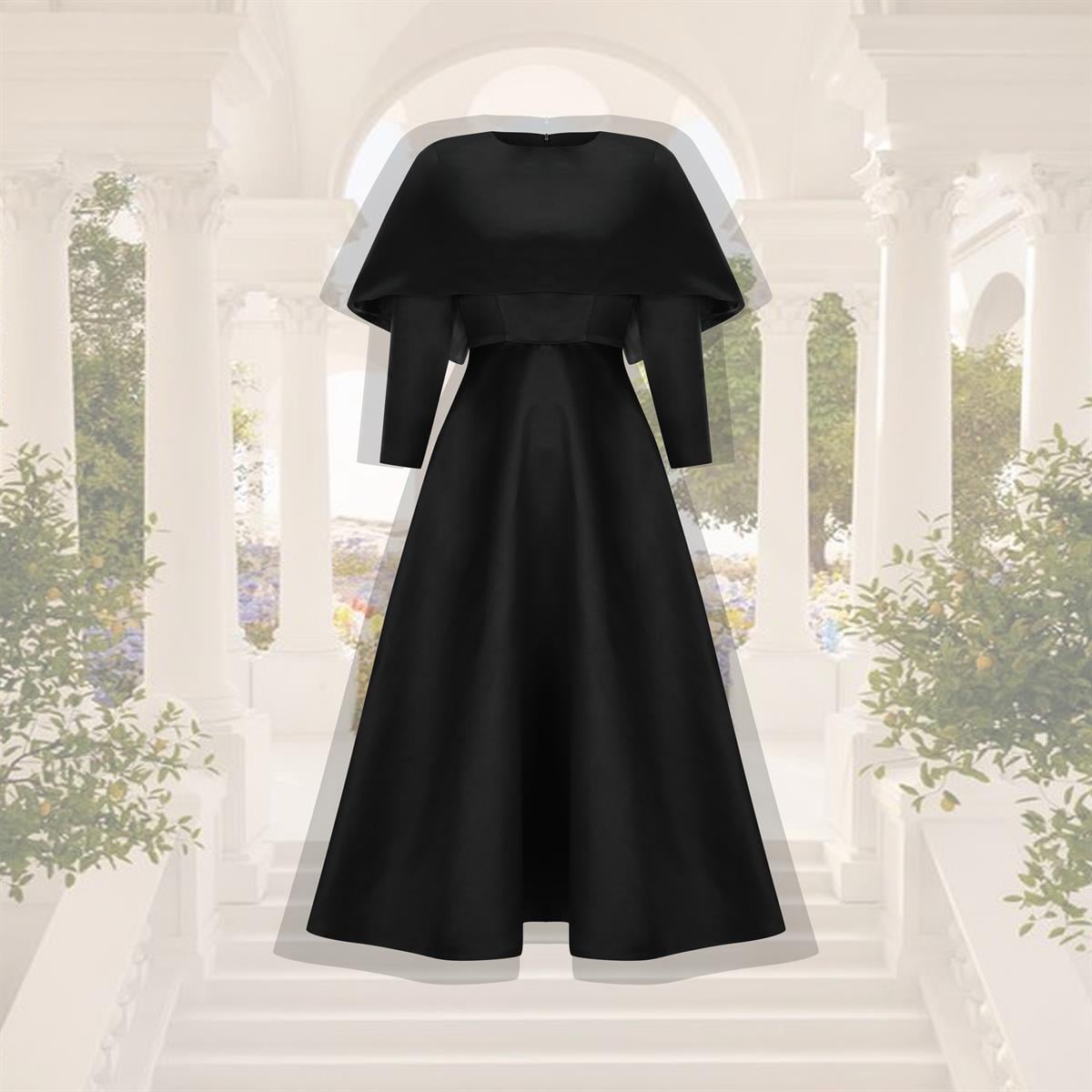 Siyah Mini Pelerin Elbise
