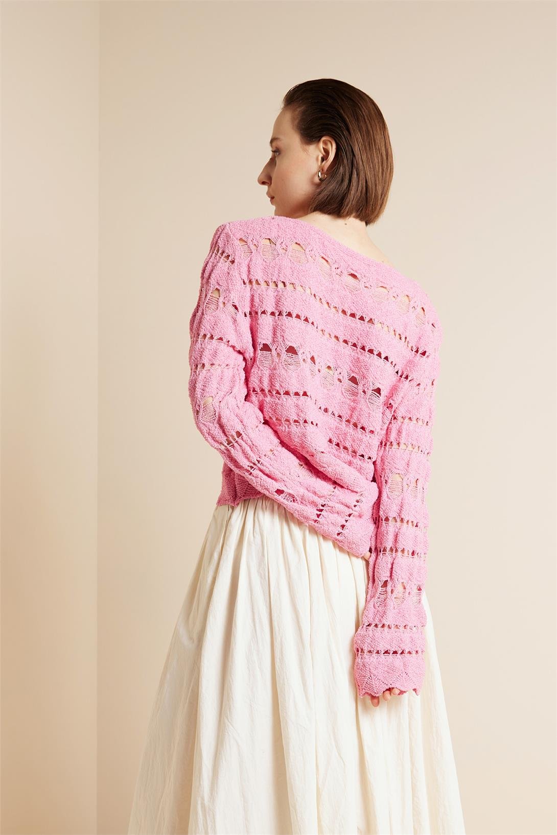 Avrile  AJURLU TRİKO KAZAK PEMBE A92643-S