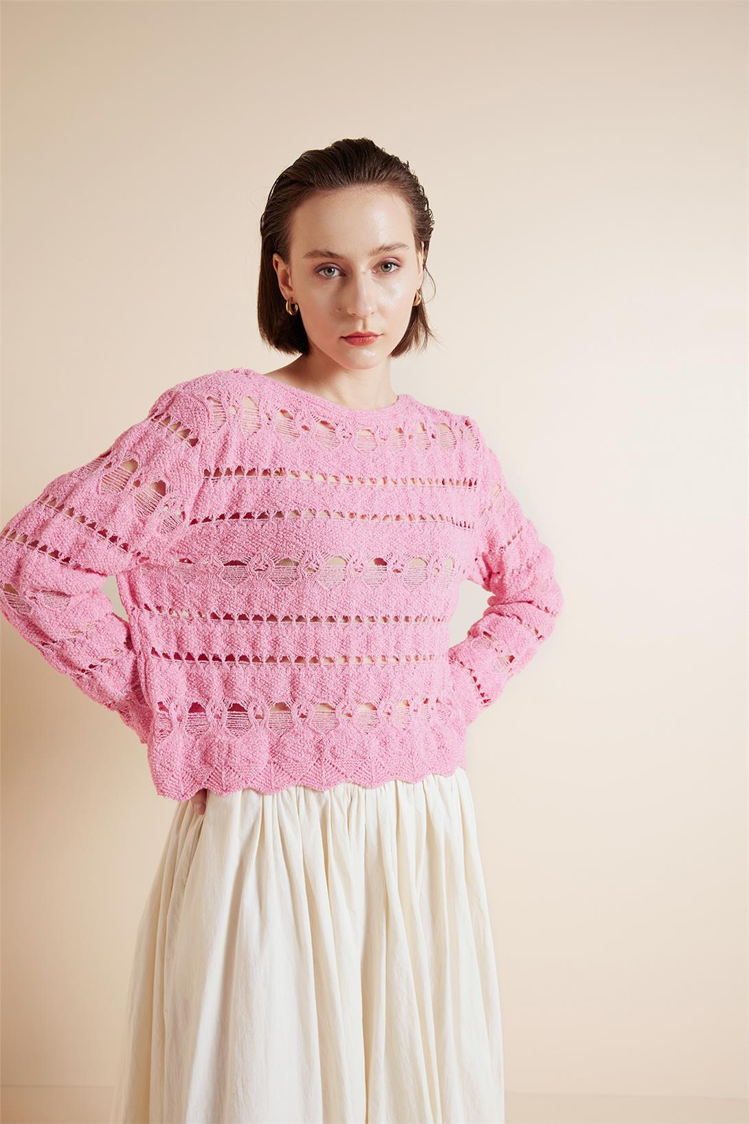 Avrile  AJURLU TRİKO KAZAK PEMBE A92643-S