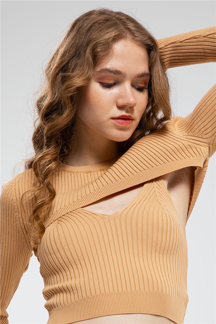Avrile Atletli Kısa Triko Kazak  CAMEL  A91707-S