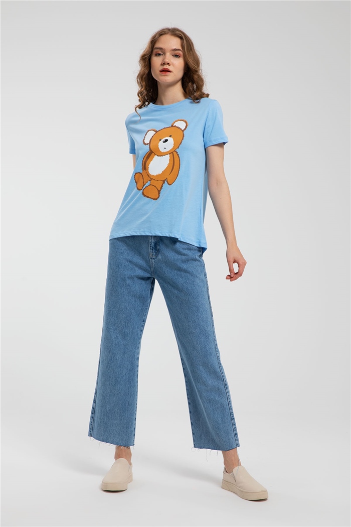Avrile Ayıcık Baskılı T-Shirt  BEBE MAVİ  A21-10433
